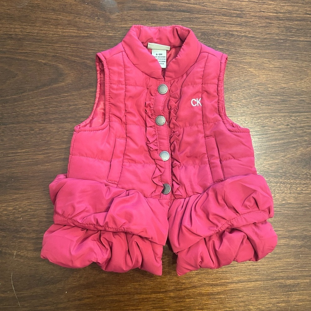 Calvin Klein Hot Pink Toddler Puffer Vest with Ruffle Trim